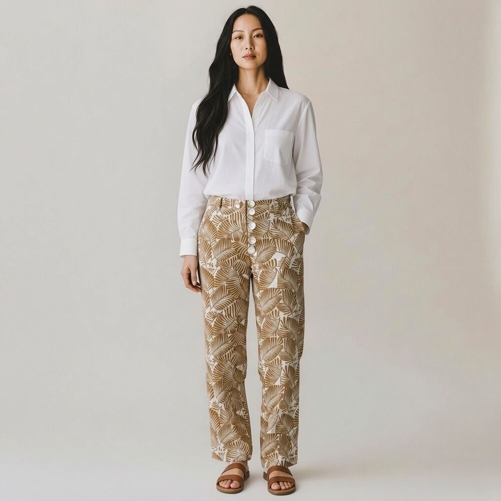 Marc New York Linen Blend Floral Wide Leg Hawaiian Pants size medium